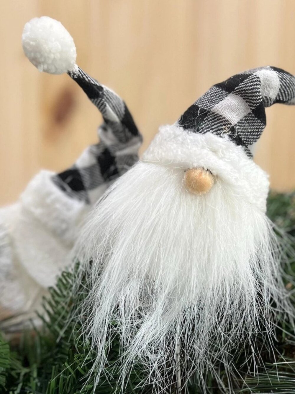 Christmas Black and White Buffalo Check Gnome Pick Stem Decoration
